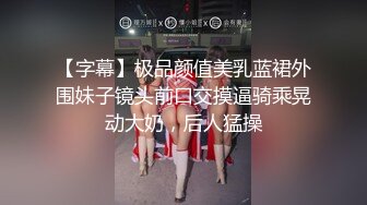 【字幕】极品颜值美乳蓝裙外围妹子镜头前口交摸逼骑乘晃动大奶，后人猛操